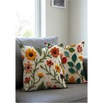 Punch Nakış Desen Dijital Baskılı Sarı Turuncu Sonbahar Temalı 2li Kırlent Kılıfı - 43 x 43 cm - Çok Renkli