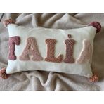 Punch Nakışı ile Işlenmiş Isme Özel Bebek/çocuk Dekoratif Takı Yastık Kılıfı (%100 El Işlemesi) - Ekru - 30 x 50
