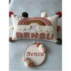 Punch Passion Işlemeli Isimli Kapı Süsü ve Takı Yastığı Takımı Bebek Hediyelik Iç Dolgusuz - Ekru - 0 - 3 Yaş