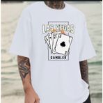 Punıx Büyük Beden Battal Las Vegas Baskılı Yazlık Bisiklet Yaka Erkek T-Shırt - Beyaz - 8XL
