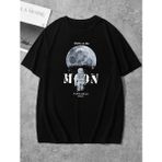 Punıx Büyük Beden Erkek Bıg Sıze Men Ultra Ince Tam Yazlık Moon Baskılı Tarz T-Shırt - Siyah - 5XL