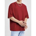 Punix Büyük Beden Özel Seri Baskısız Düz Renk Oversize %100 Pamuk Battal Erkek T-Shırt - Kırmızı - 7XL