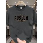 Punix Büyük Beden Özel Seri Boston Göğüs Baskılı %100 Pamuk Yeni Stil Battal Erkek T-Shirt - Antrasit - 8XL