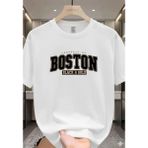Punix Büyük Beden Özel Seri Boston Göğüs Baskılı %100 Pamuk Yeni Stil Battal Erkek T-Shirt - Beyaz - 8XL