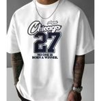 Punix Büyük Beden Özel Seri Chicago 27 Baskılı Ultra Rahat %100 Pamuk Oversize Battal Erkek T-Shirt - Beyaz - 2XL