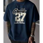 Punix Büyük Beden Özel Seri Chicago 27 Baskılı Ultra Rahat %100 Pamuk Oversize Battal Erkek T-Shirt - Lacivert - XL