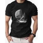 Punix Büyük Beden Özel Seri Marin Baskılı %100 Pamuk Ter Tutmayan Modern Battal Erkek T-Shirt - Siyah - 4XL