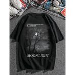 Punıx Büyük Beden Rahat Kalıp Moonlıght Baskılı Erkek Yazlık T-Shırt - Siyah - 11XL