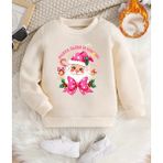 Punix Kids Punıx Kıds Meryy Christmas Serisi Yuvarlak Yaka Noel Baba Baskılı %100 Pamuk Kız Çocuk Sweatshırt - Ekru - 11 Yaş