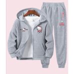 Punix Kids Punıx Kids Özel Seri Hello Kitty Baskılı Kapüşonlu Tam Fermuarlı Kışlık 2 Li Kız Çocuk Eşofman Takımı - 12 Yaş - Gri