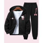 Punix Kids Punıx Kids Özel Seri Hello Kitty Baskılı Kapüşonlu Tam Fermuarlı Kışlık 2 Li Kız Çocuk Eşofman Takımı - 12 Yaş - Siyah