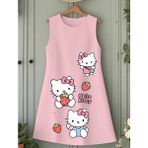 Punix Kids Punıx Kids Özel Seri Hello Kitty Üç Çilek Baskılı Kolsuz Yazlık %100 Pamuk Kız Çocuk Trend Elbise - 18 Yaş - Pembe