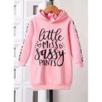 Punix Kids Punıx Kıds Özel Seri Kapüşonlu Lıttle Mıss Baskılı %100 Pamuk Kışlık Kız Çocuk Spor Hoodie Elbise - 14 Yaş - Pudra
