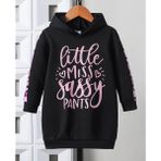 Punix Kids Punıx Kıds Özel Seri Kapüşonlu Lıttle Mıss Baskılı %100 Pamuk Kışlık Kız Çocuk Spor Hoodie Elbise - 7 Yaş - Siyah