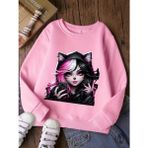 Punix Kids Punıx Kıds Özel Seri Yuvarlak Yaka Party Kızı Baskılı %100 Pamuk Trend Kız Çocuk Sweatshırt - Pembe - 13 Yaş