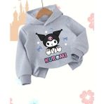 Punix Kids Punıx Kıds Özel Tasarım Kuromi Baskılı Kışlık Kalın Kapüşonlu Kız Çocuk Sweatshırt - Gri - 6 Yaş