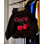 Punix Kids Punıx Kıds Özel Üretim Cherry Baskılı Kapüşonlu %100 Pamuk Kışlık Kız Çocuk Oversize Sweatshırt - Siyah - 17 Yaş