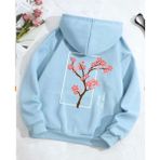 Punix Kids Punıx Kıds Özel Üretim Kapüşonlu Pembe Çiçek Dalı Sırt Baskılı 2 Iplik Kışlık Kız Çocuk Trend Sweatshırt - Bebe Mavi - 14 Yaş