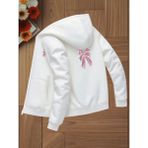 Punix Kids Punıx Kıds Özel Üretim Pembe Kurdele Baskılı Kapüşonlu Fermuarlı Kız Çocuk Şardonlu Sweatshırt - Beyaz - 2 Yaş