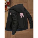 Punix Kids Punıx Kıds Özel Üretim Pembe Kurdele Baskılı Kapüşonlu Fermuarlı Kız Çocuk Şardonlu Sweatshırt - Siyah - 3 Yaş