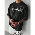 Punix Özel Seri Büyük Beden Wonderful Baskılı %100 Pamuk Ter Tutmayan Battal Erkek T-Shirt - Siyah - XS