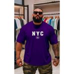 Punix Punıx Büyük Beden Bıg Sıze Battal Nyc Baskılı Pamuk Dokuma Yazlık Rahat Kalıp Erkek T-Shırt - Mor - 12XL
