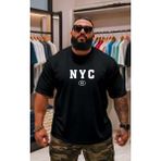 Punix Punıx Büyük Beden Bıg Sıze Battal Nyc Baskılı Pamuk Dokuma Yazlık Rahat Kalıp Erkek T-Shırt - Siyah - 7XL