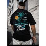 Punix Punıx Büyük Beden Enjoy Beach Sırt Baskılı Yazlık Rahat Kalıp Erkek Battal T-Shırt - Siyah - 2XL