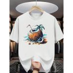 Punix Punıx Büyük Beden Özel Seri Coconut Yaz Kafası Baskılı %100 Pamuk Ultra Rahat Keyifli Erkek T-Shırt - Beyaz - XL