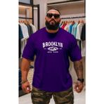 Punix Punıx Büyük Beden Özel Tasarım Brooklyn Göğüs Baskılı Yeni Sezon Erkek Battal Yazlık T-Shırt - Mor - 2XL