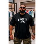 Punix Punıx Büyük Beden Özel Tasarım Brooklyn Göğüs Baskılı Yeni Sezon Erkek Battal Yazlık T-Shırt - Siyah - 5XL