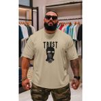Punix Punıx Özel Tasarım Trust Baskılı Ter Tutmayan Yazlık Erkek Bıg Sıze Battal T-Shırt - Bej - 6XL