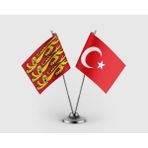 Punto Dizayn Angevin Imparatorluğu ve Türk Bayrağı Ikili Saten Masa Bayrağı Takımı