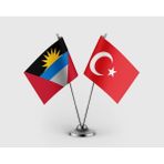 Punto Dizayn Antigua Barbuda Bayrağı ve Türkiye Bayrağı Ikili Saten Masa Bayrağı Takımı