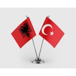 Punto Dizayn Arnavutluk ve Türkiye Bayrağı Ikili Saten Masa Bayrağı Takımı