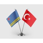 Punto Dizayn Aruba Bayrağı ve Türk Bayrağı Ikili Saten Masa Bayrağı Takımı