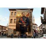 Punto Dizayn Askeri Üniformalı Atatürk Portresi Poster Bayrak Premium Raşel Kumaş ATA75