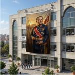 Punto Dizayn Askeri Üniformalı Atatürk Portresi Poster Bayrak Raşel Kumaş 6x9 Metre ATA75