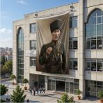 Punto Dizayn Askeri Üniformalı Mustafa K. Atatürk Poster Bayrak Raşel Kumaş 6x9 Metre ATA84
