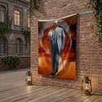 Punto Dizayn Atatürk Baston Ve Fotor Şapkasiyla poster Bayrak Raşel Kumaş 100x150 cm ATA74