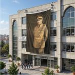 Punto Dizayn Atatürk Portre Türkiye Cumhuriyeti Kurucusu Mustafa K. Atatürk Poster Bayrak Raşel Kumaş 6x9 Metre Ata3