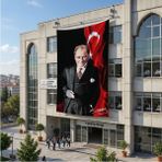 Punto Dizayn Atatürk ve Atatürk Imzalı Türk Bayrağı Poster Bayrak Raşel Kumaş 6x9 Metre ATA51