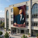 Punto Dizayn Atatürk ve Türk Bayrağı Poster Bayrak Raşel Kumaş 6x9 Metre ATA13