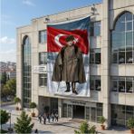 Punto Dizayn Atatürk ve Türk Bayrağı Poster Bayrak Raşel Kumaş 6x9 Metre ATA72