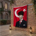Punto Dizayn Ay Yıldız Kalpaklı Atatürk Portresi Poster Bayrak Raşel Kumaş 100X150 cm ATA43