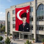 Punto Dizayn Ay Yıldız Kalpaklı Atatürk Portresi Poster Bayrak Raşel Kumaş 6x9 Metre ATA43