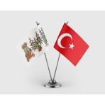 Punto Dizayn Aztek Imparatorluğu ve Türkiye Bayrağı Ikili Saten Masa Bayrağı Takımı