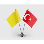 Punto Dizayn Batı Hun Bayrağı ve Türk Bayrağı Ikili Saten Masa Bayrağı Takımı
