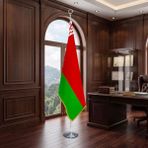 Punto Dizayn Belarus Direkli - Altın Saçaklı Saten Makam Bayrağı Seti (Krom Direk)