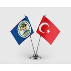 Punto Dizayn Belize Bayrağı ve Türkiye Bayrağı Ikili Saten Masa Bayrağı Takımı